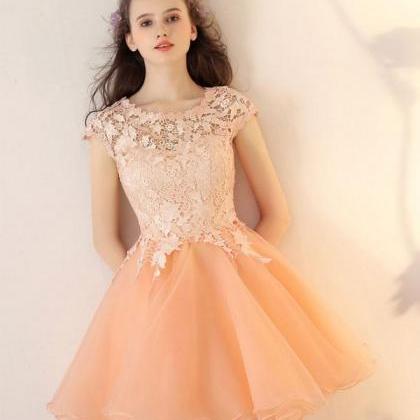 Champagne Tulle Lace Short Prom Dress,champagne..