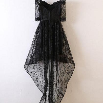 Black High Low Lace Prom Dress,black Homecoming..