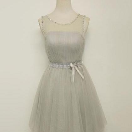 Cute A Line Gray Tulle Short Prom Dress,homecoming..