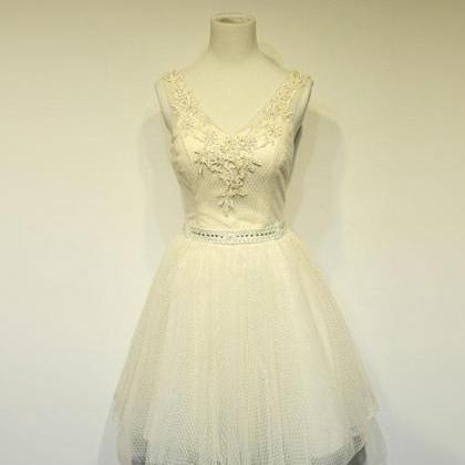 Cute V Neck Lace Short Prom Dress,homecoming Dress
