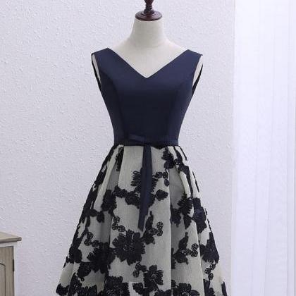 Dark Blue V Neck Short Prom Dress,homecoming Dress