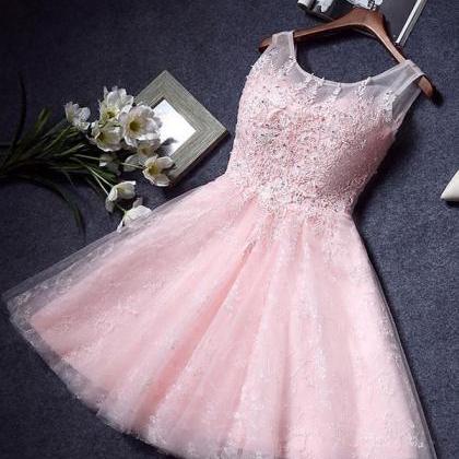 Cute Round Neck Lace Short Prom Dress,homecoming..