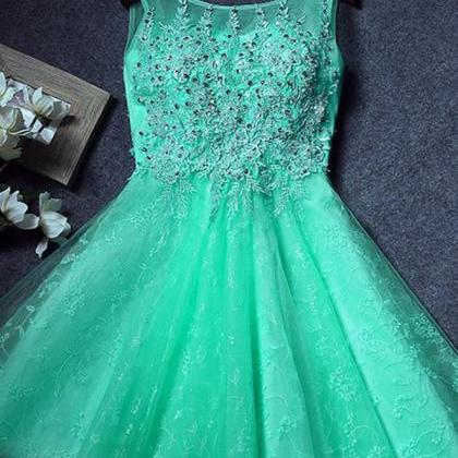 Cute Round Neck Lace Short Prom Dress,homecoming..