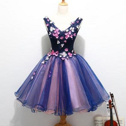 Navy Blue V Neck Short Prom Dress,cute Homecoming..