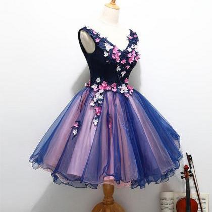 Navy Blue V Neck Short Prom Dress,cute Homecoming..