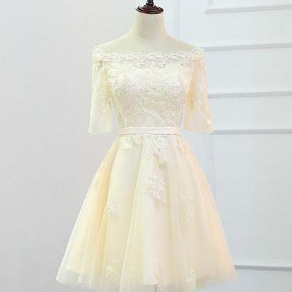 Champagne Lace Short Prom Dress,champagne Evening..