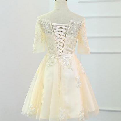 Champagne Lace Short Prom Dress,champagne Evening..