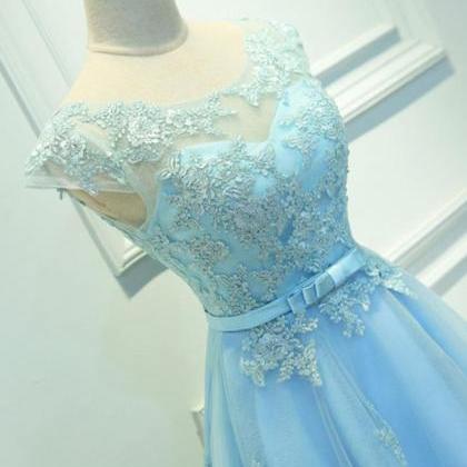 Light Blue Lace Tulle Short Prom Dress,homecoming..