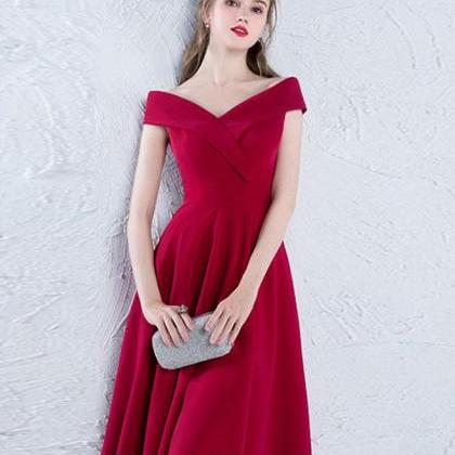 Vintage Ball Gown Off The Shoulder Burgundy Satin Evening Dress Prom Dress C1159 main image 1