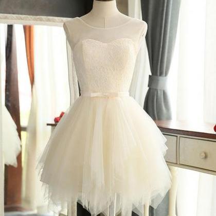 Cute A Line Tulle Round Neck Mini Prom Dress,..
