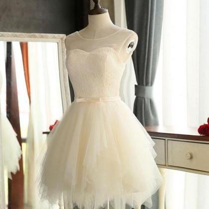 Cute A Line Tulle Round Neck Mini Prom Dress,..