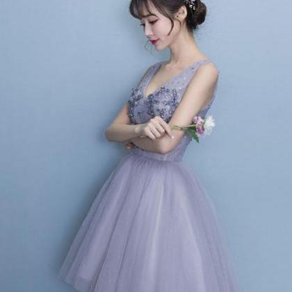 Cute Tulle Lace V Neck Short Prom Dress,homecoming..