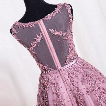 Cute Pink Lace Tulle Short Prom Dress,pink Evening..