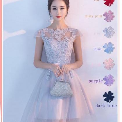Gray A Line Tulle Lace Short Prom Dress,homecoming..