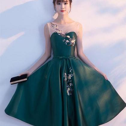 Green Round Neck Lace Short Prom Dress,homecoming..