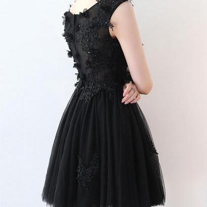 Black Round Neck Lace Mini Prom Dress,homecoming..
