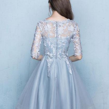 Gray Tulle Lace Applique Prom Dress,gray Evening..