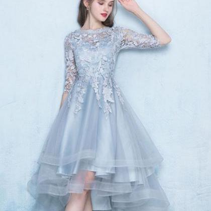 Gray Tulle Lace Applique Prom Dress,gray Evening..