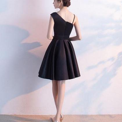 Simple Black Satin Short Prom Dress,homecoming..