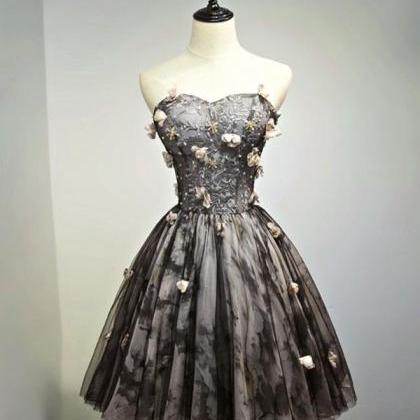 Black Lace Tulle Short Prom Dress,black Homecoming..