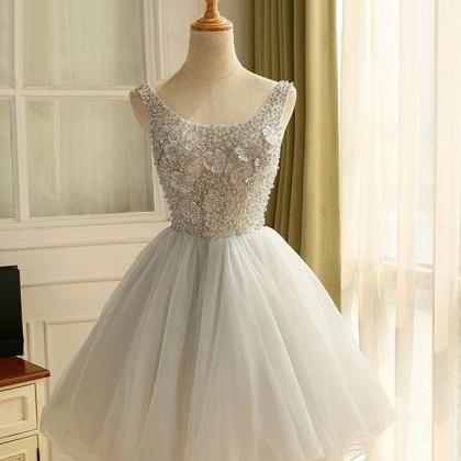 Cute A Line Gray Tulle Pearl Short Prom..