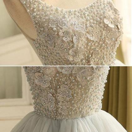 Cute A Line Gray Tulle Pearl Short Prom..