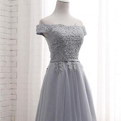 Gray A Line Lace Off Shoulder Prom Dress,lace..