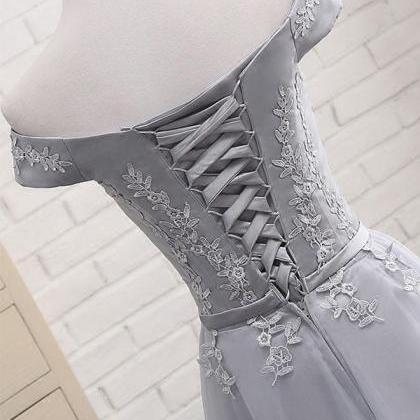 Gray A Line Lace Off Shoulder Prom Dress,lace..