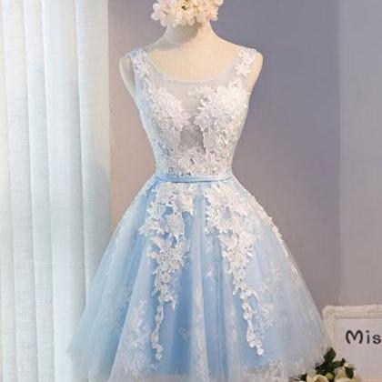 Blue V Neck Tulle Short Prom Dress,blue Homecoming..
