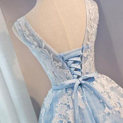Blue V Neck Tulle Short Prom Dress,blue Homecoming..