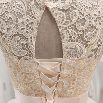 Lovely Champagne Lace Tulle Short Prom..