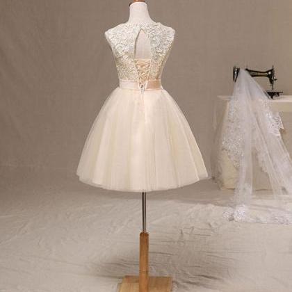 Lovely Champagne Lace Tulle Short Prom..