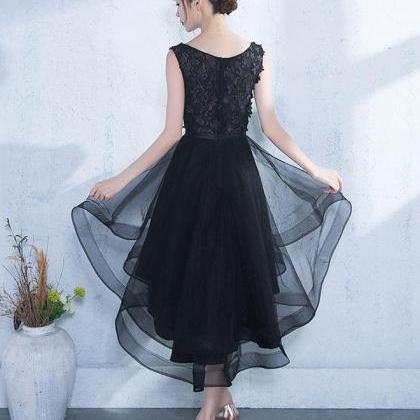 Black A-line Tulle High Low Prom Dress,black..
