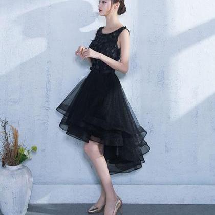 Black A-line Tulle High Low Prom Dress,black..