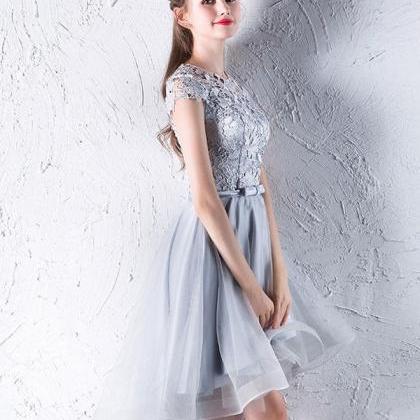 Gray Lace Tulle Short Prom Dress,gray Homecoming..