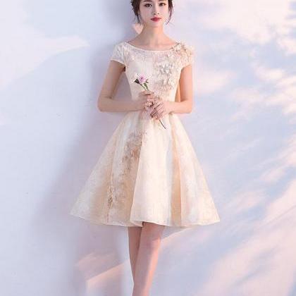 Champagne A-line Tulle Lace Short Prom..