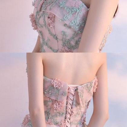 Cute A Line Strapless 3d Lace Short Prom..