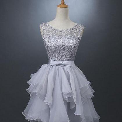 Cute Gray Lace Short Prom Dress,homecoming Dress