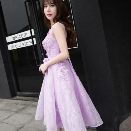 Light Purple Lace A Line Short Prom Dress,evening..