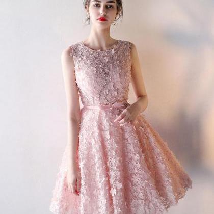 Pink 3d Lace Short Prom Dress,pink Bridesmaid..