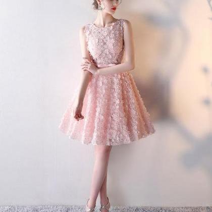 Pink 3d Lace Short Prom Dress,pink Bridesmaid..