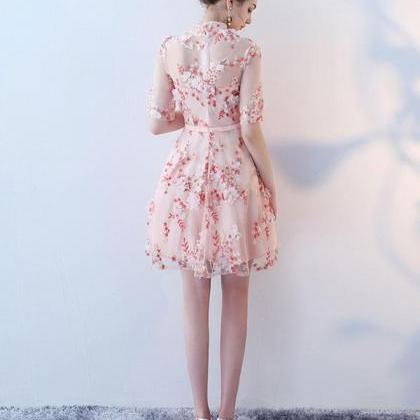 Pink 3d Lace Short Prom Dress,pink Homecoming..