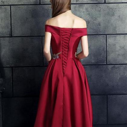 Burgundy Lace Applique Prom Dress,burgundy Evening..