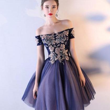 Cute Dark Blue Tulle Short Prom Dress,homecoming..