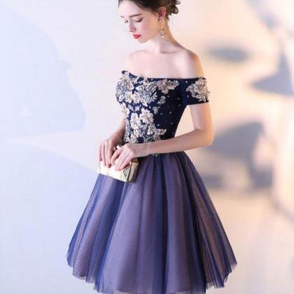 Cute Dark Blue Tulle Short Prom Dress,homecoming..