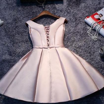 Simple Pink A Line Satin Short Prom..