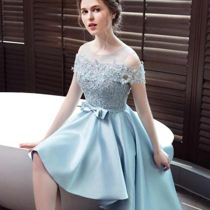 Light Blue Satin Lace Prom Dress,evening Dress