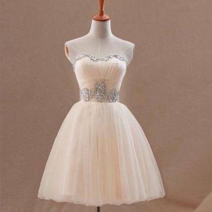 Champagne A Line Tulle Short Prom Dress,homecoming..