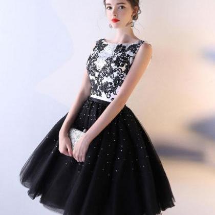 Black Lace Tulle Short Prom Dress,black Evening..