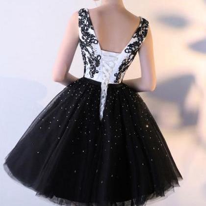 Black Lace Tulle Short Prom Dress,black Evening..
